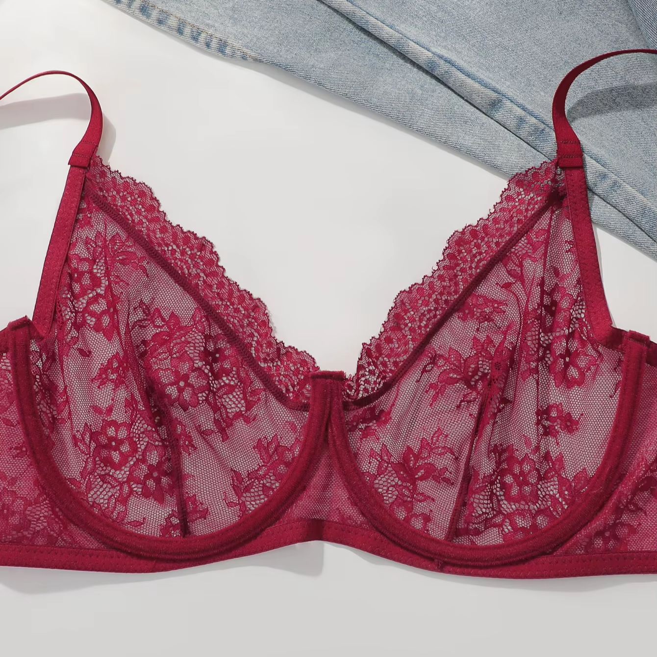 Women Plus Size Red Lace Sheer – Full Coverage Bra Bewertung und Preis