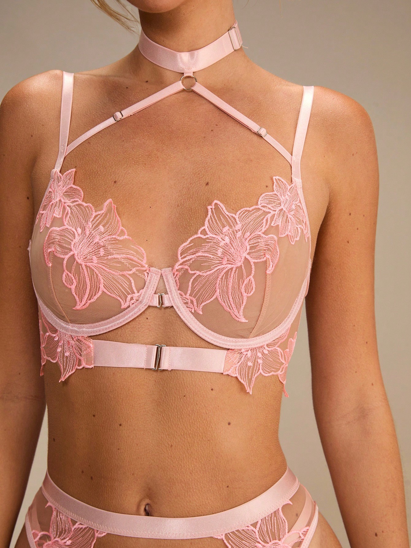 Pink Floral Lace Sheer Front-O – Sheer Bra Lace Bewertung und Preis
