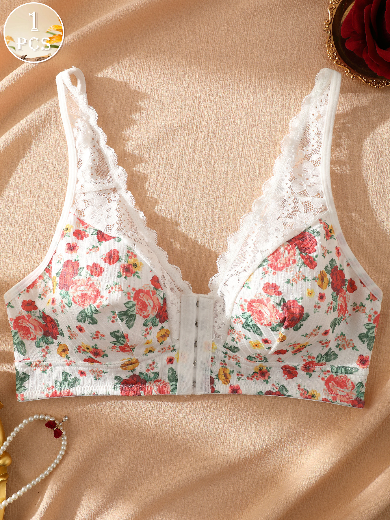 1pc Women's Floral Print Wirel – Wirefree Bra Comfort Bewertung und Preis
